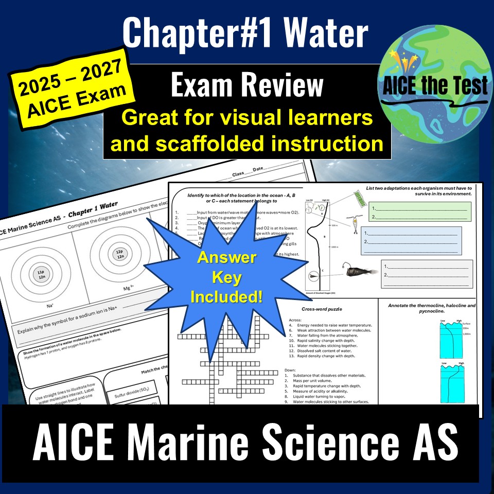 AICE Marine Science AS - Chapter 1: Water | Review & Exam Prep Handout ...