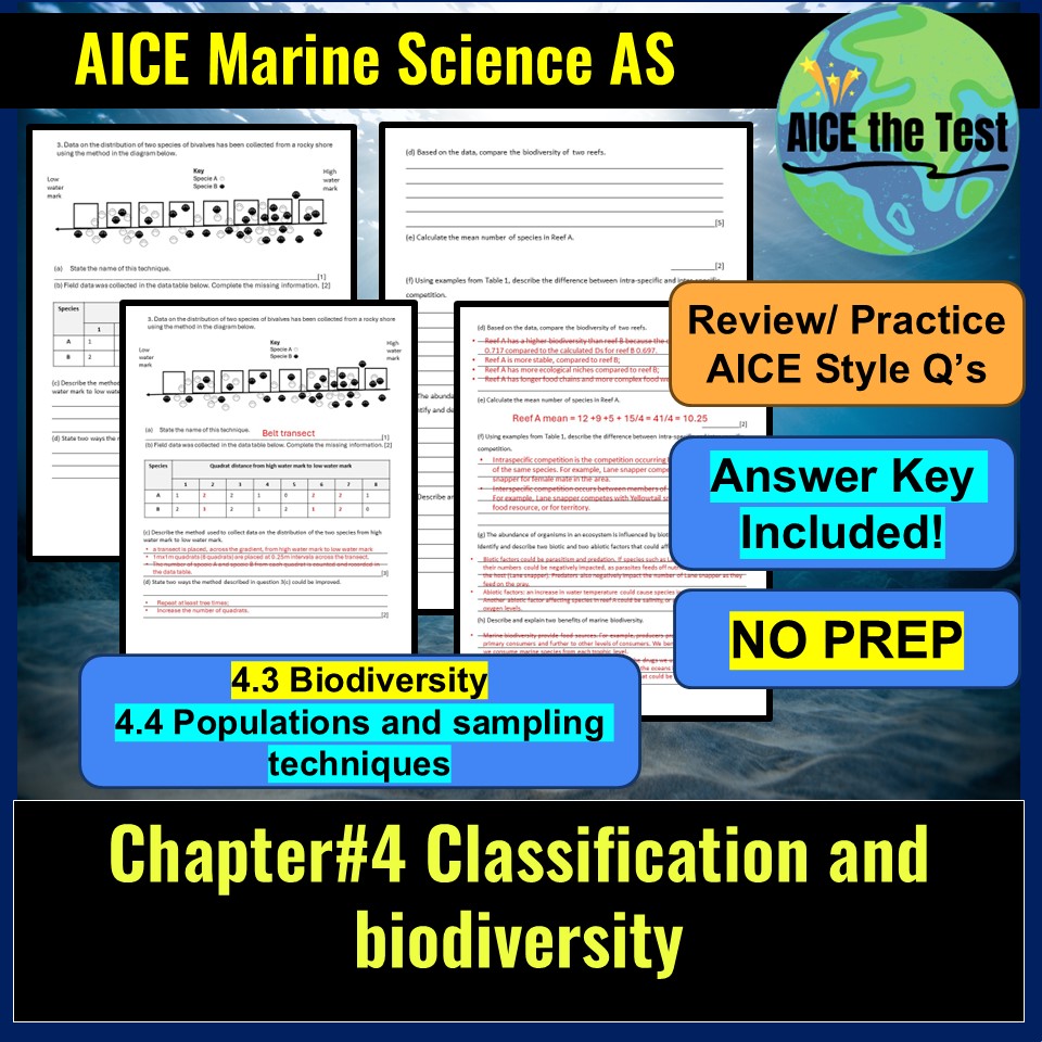 AICE Marine 4.3 and 4.4 Biodiversity Review/Practice Questions - AICE ...