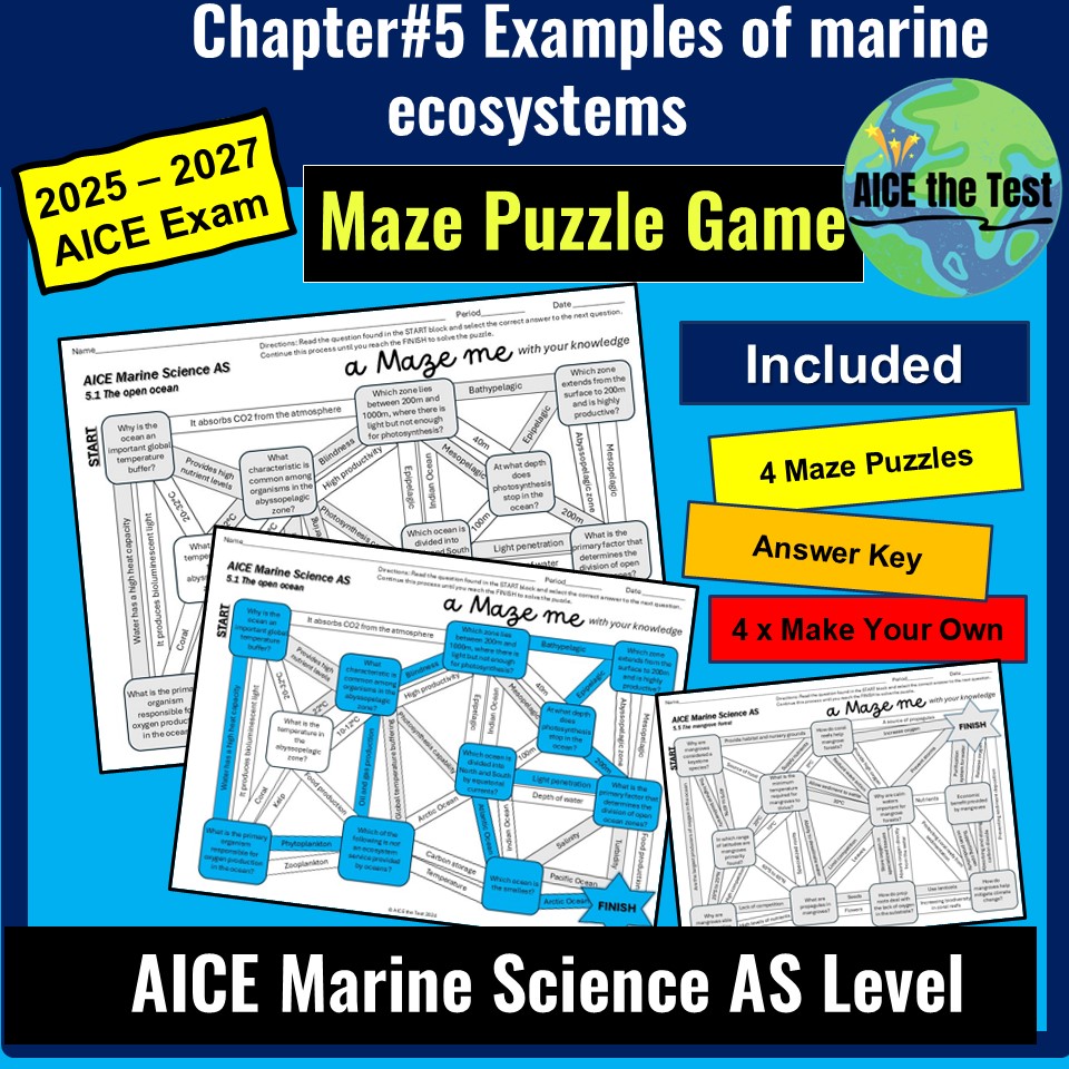 AICE Marine Chapter 5 Examples of marine ecosystems Maze Puzzle Game ...