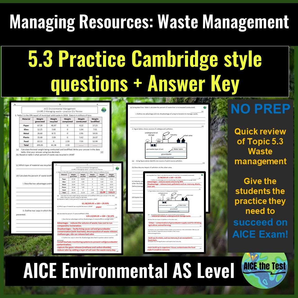 AICE Environmental AS Unit#5.3 Waste management Practice AICE style Q's ...